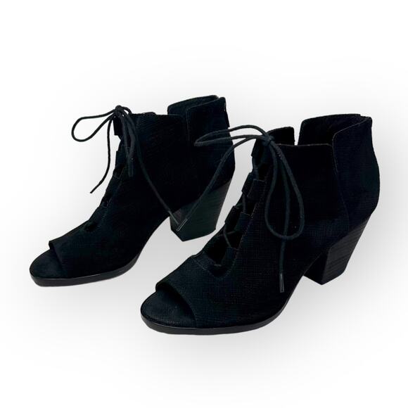Eileen Fisher Fallon Peep Toe Lace Up Booties Women's Size 8 Black Suede 5838517 - Picture 3 of 11